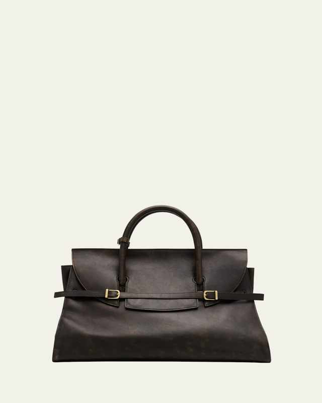 River Belted Distressed Leather Tote Bag